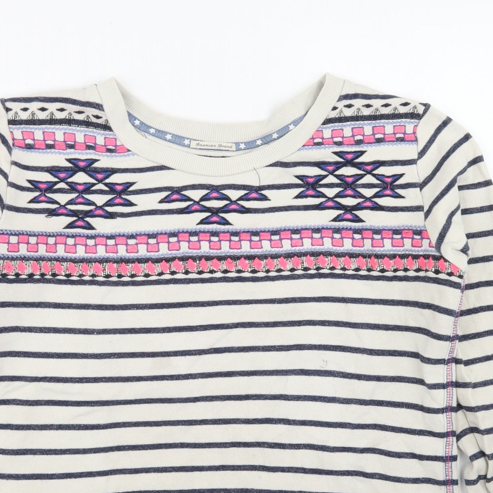 Hilfiger Denim Womens Beige Striped Cotton Pullover Sweatshirt Size XS