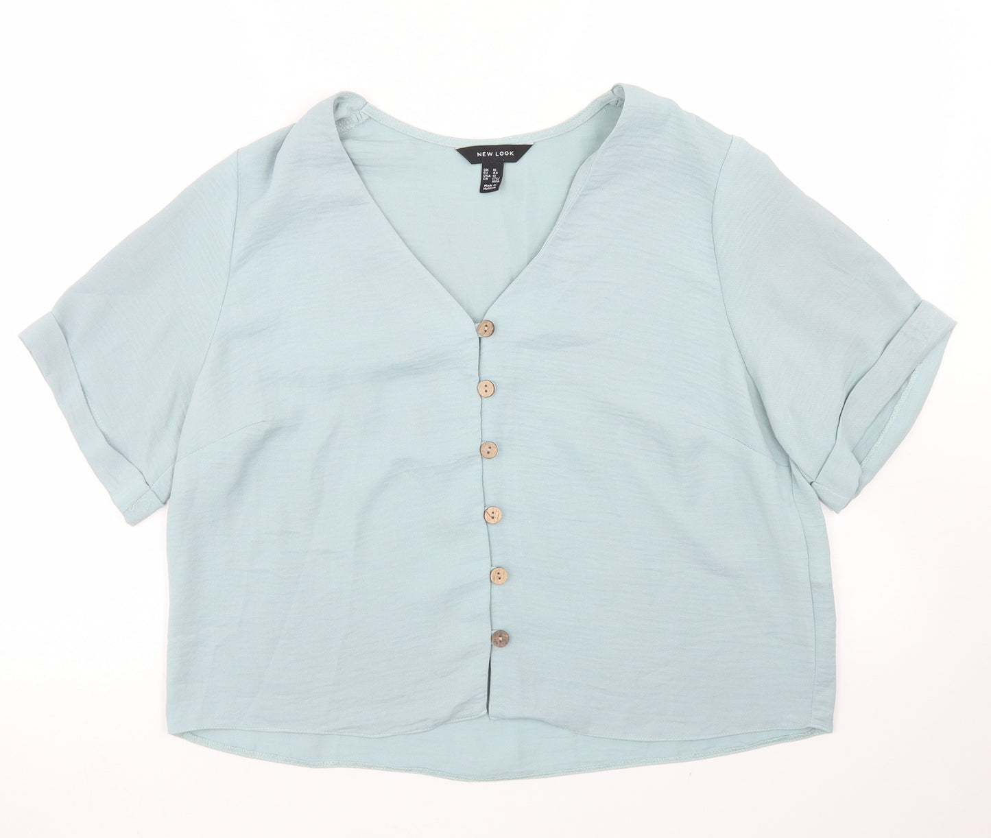 New Look Womens Blue  Polyester Cropped Blouse Size 16 Round Neck