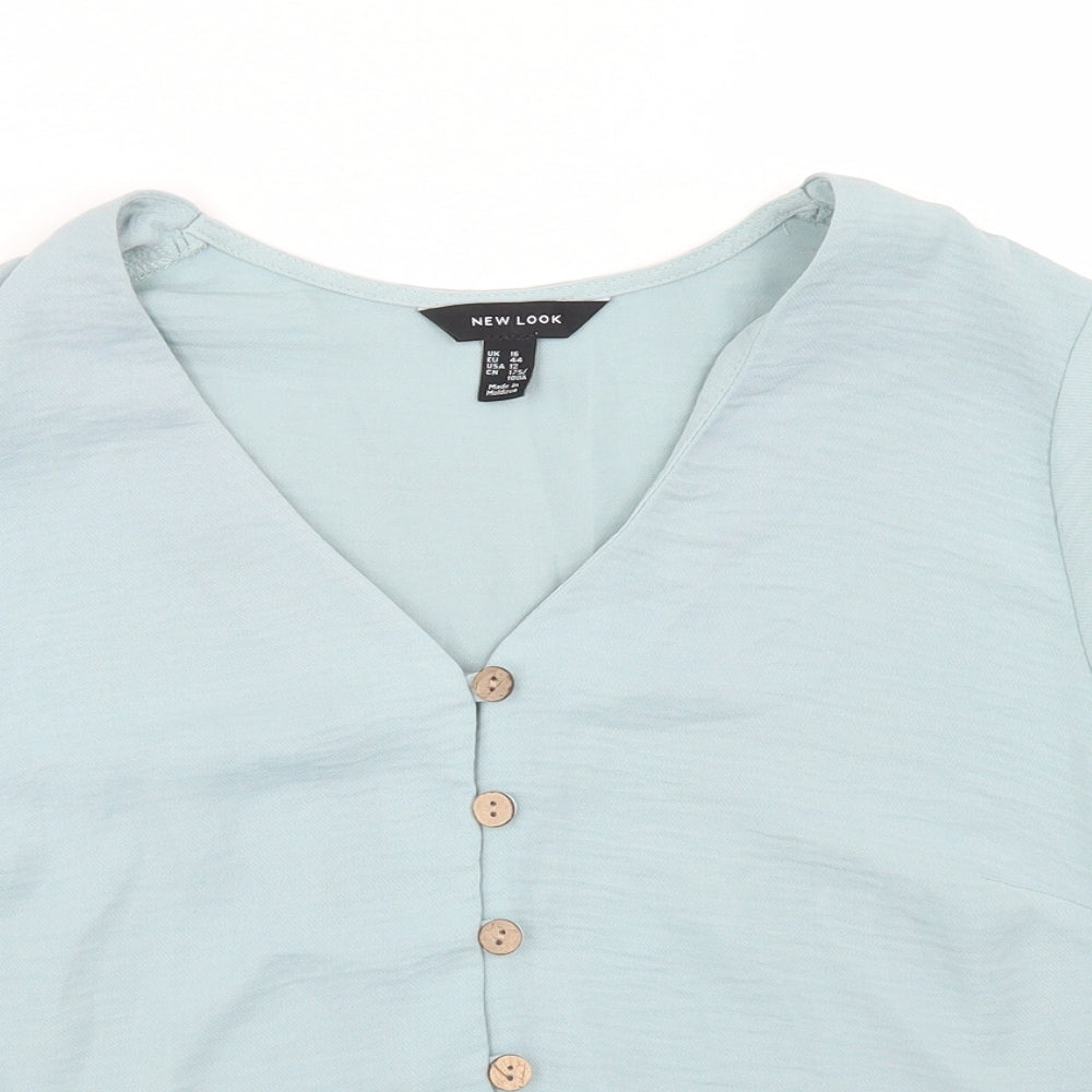 New Look Womens Blue  Polyester Cropped Blouse Size 16 Round Neck