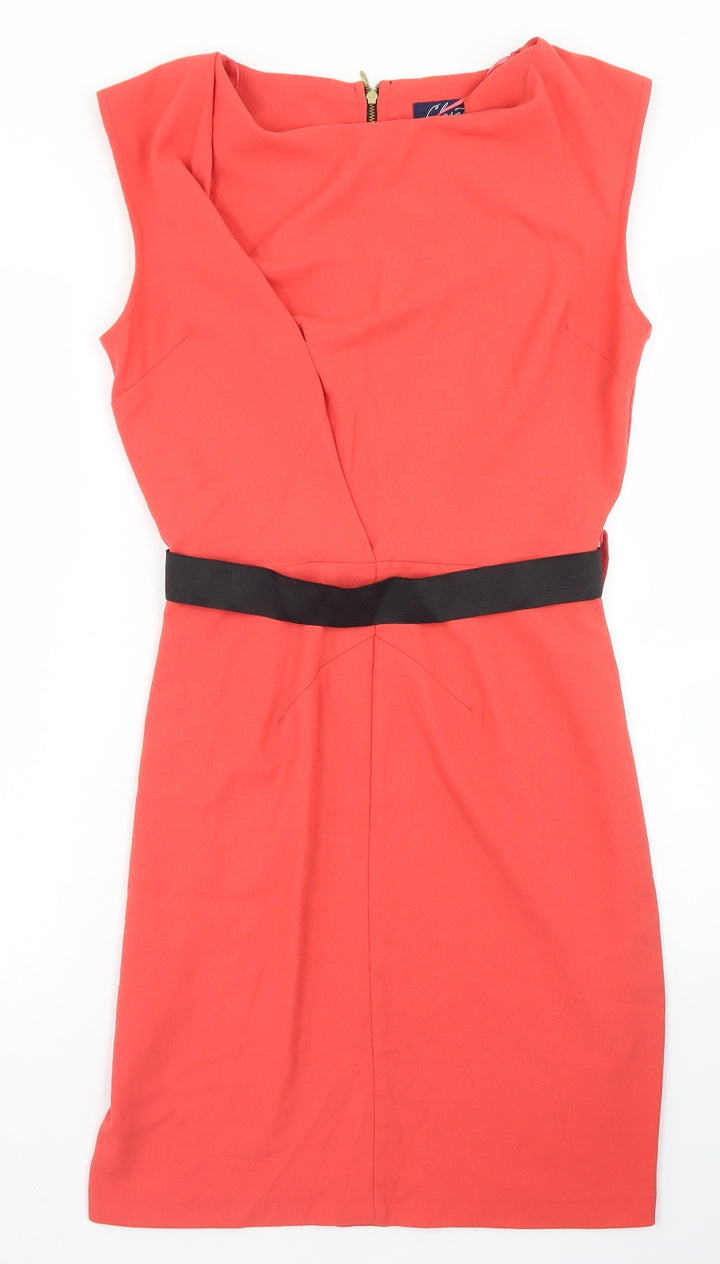Closet Womens Orange  Polyester Pencil Dress  Size 12  Round Neck Zip