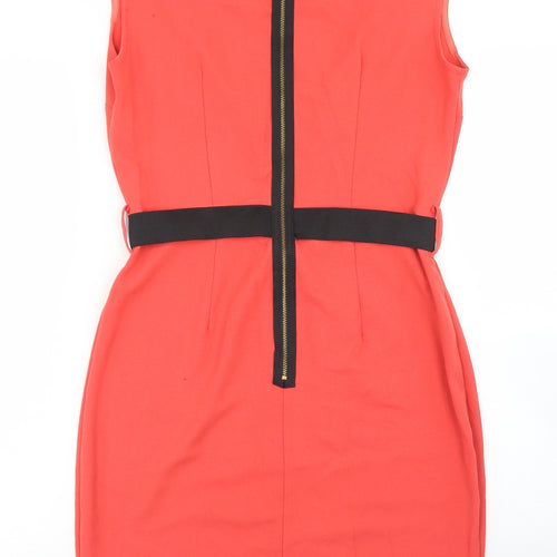Closet Womens Orange  Polyester Pencil Dress  Size 12  Round Neck Zip