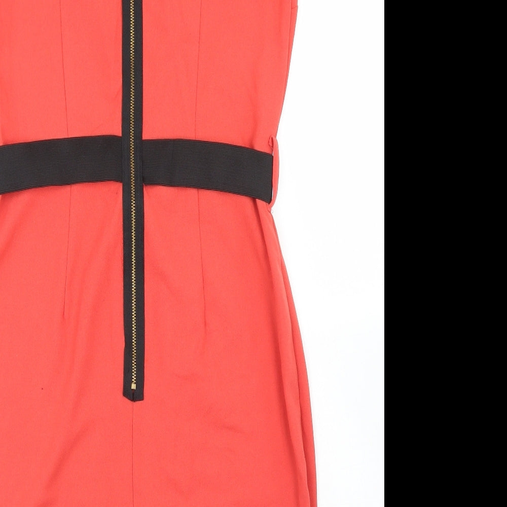 Closet Womens Orange  Polyester Pencil Dress  Size 12  Round Neck Zip