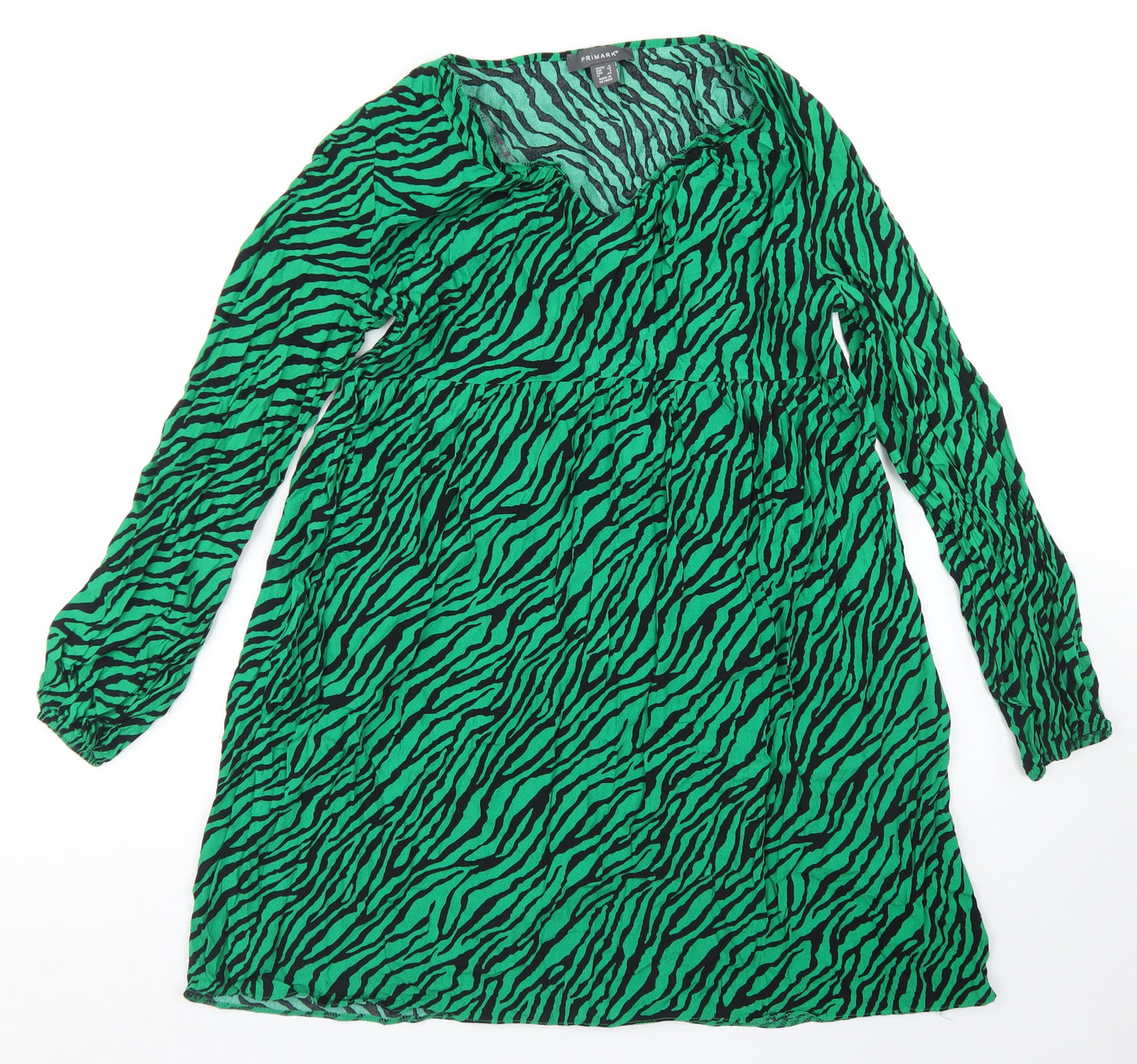 Primark Womens Green Animal Print Polyester Skater Dress  Size 12  V-Neck