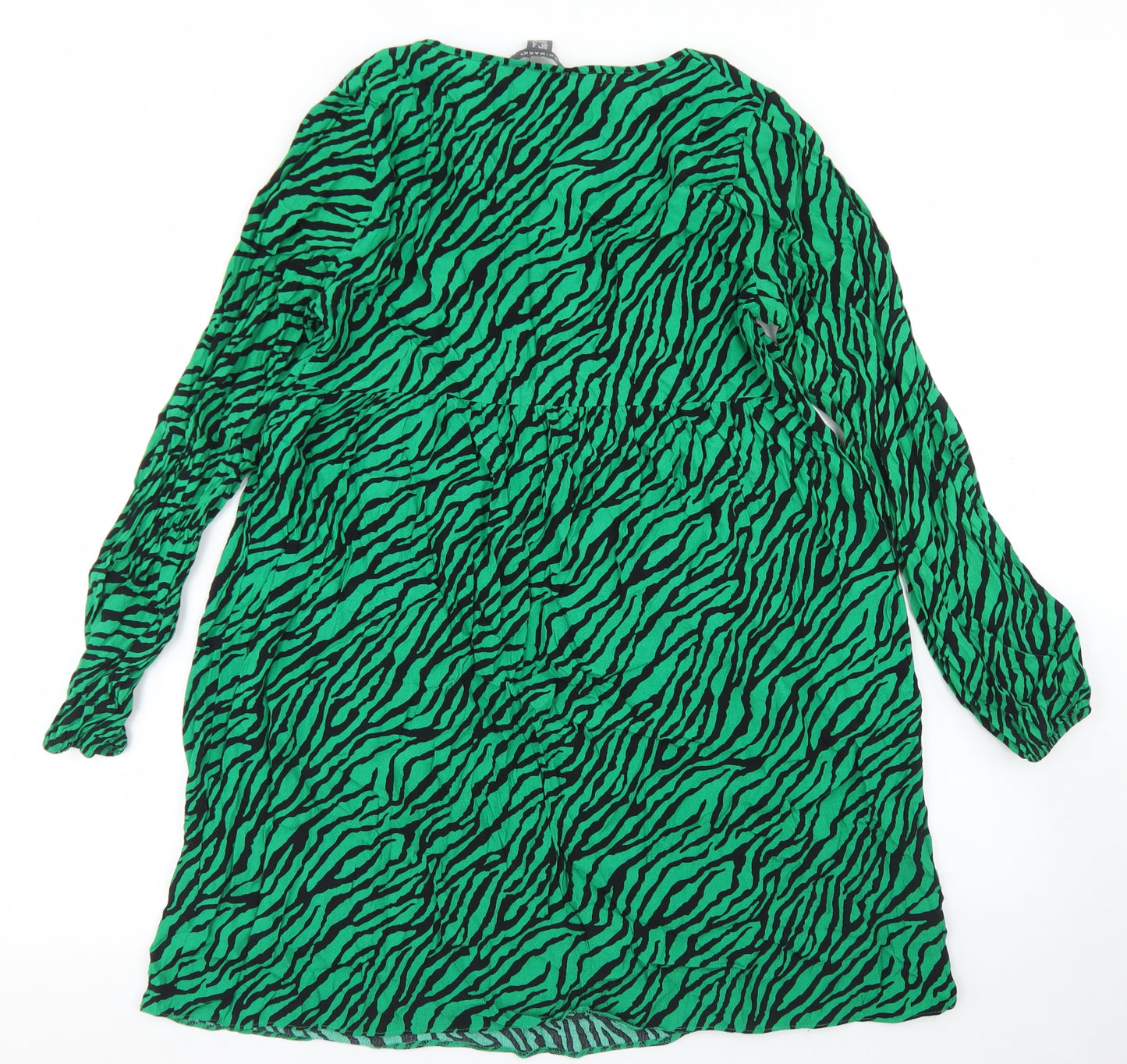Primark Womens Green Animal Print Polyester Skater Dress  Size 12  V-Neck