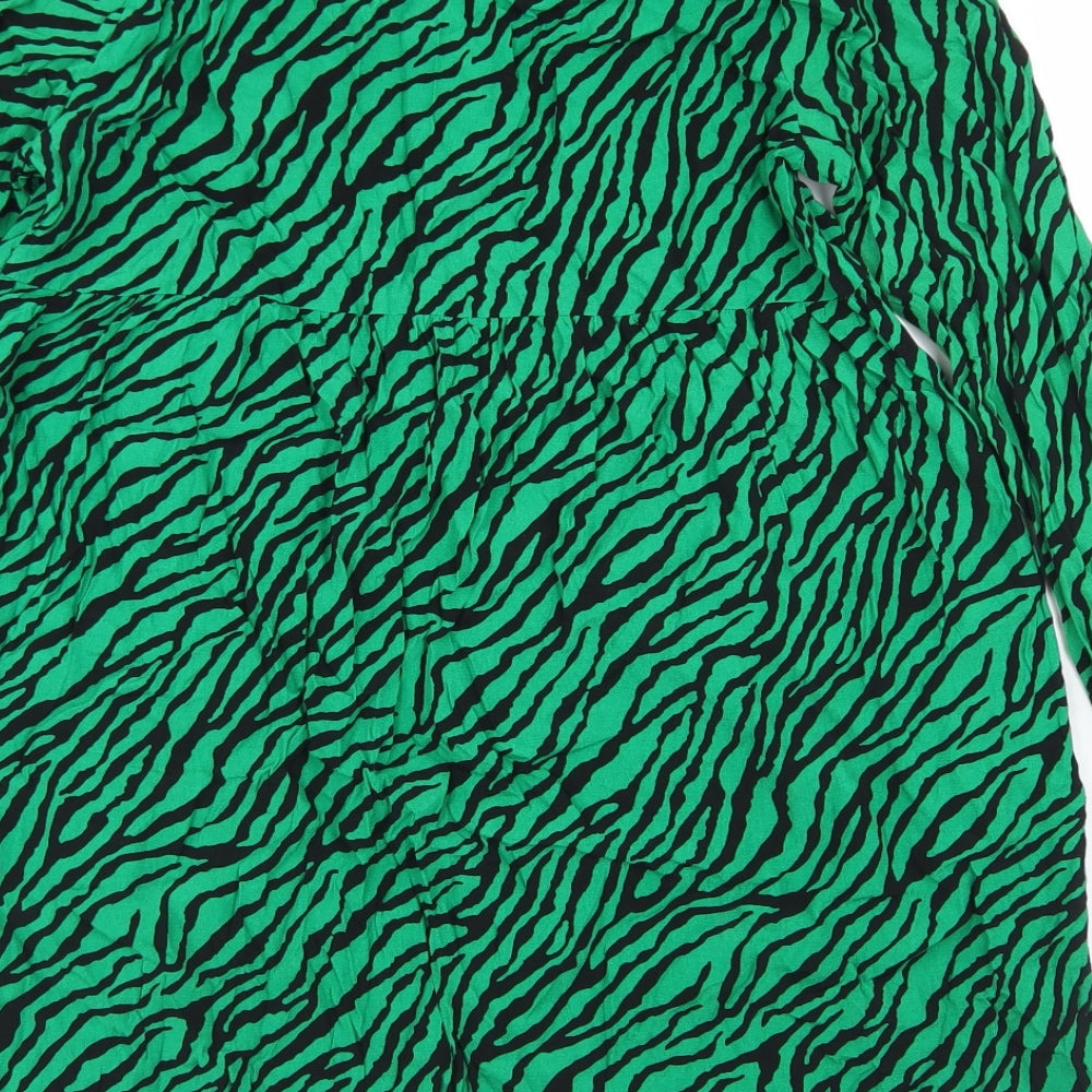Primark Womens Green Animal Print Polyester Skater Dress  Size 12  V-Neck