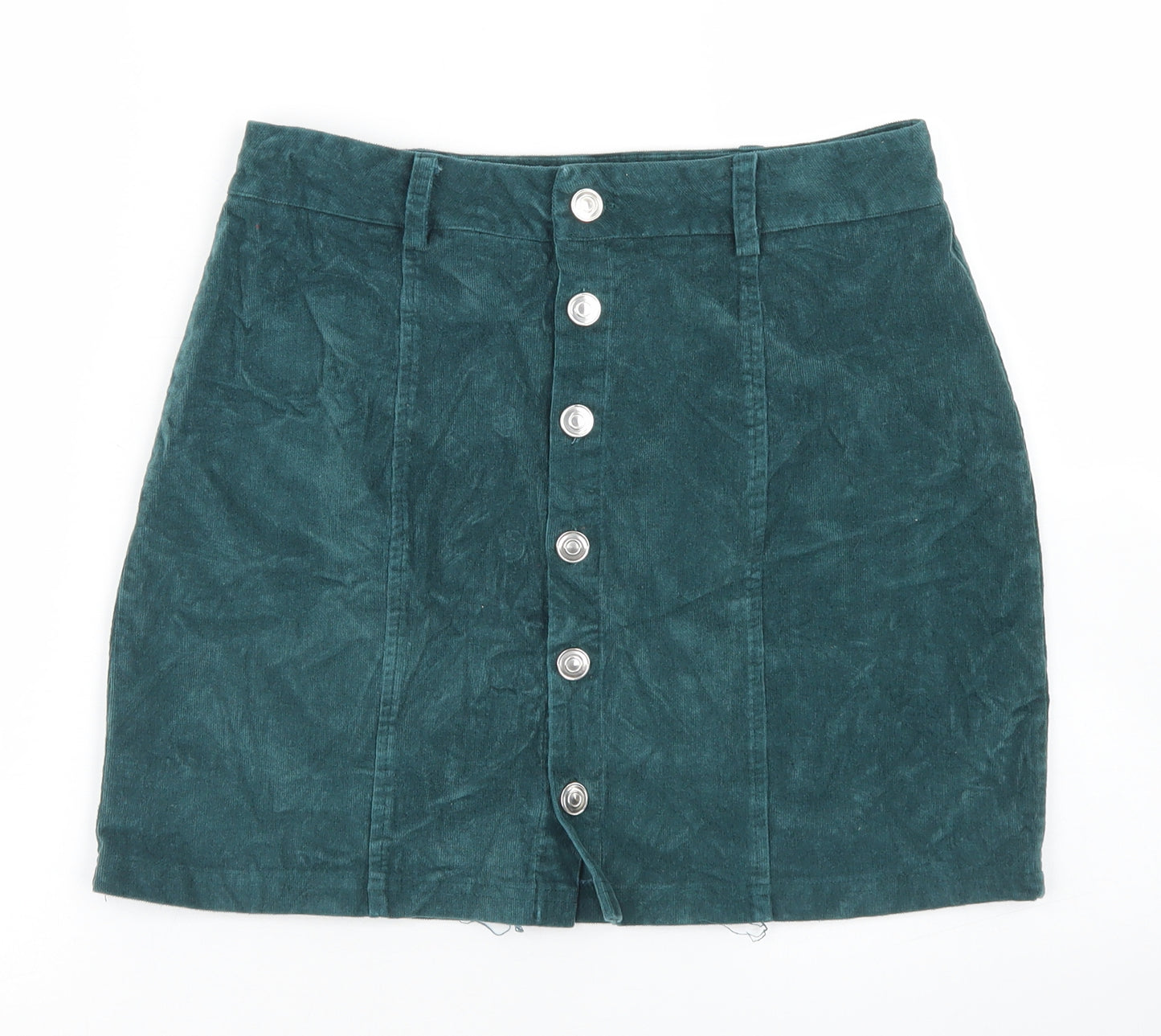 Missguided Womens Blue  Cotton A-Line Skirt Size 10   Button