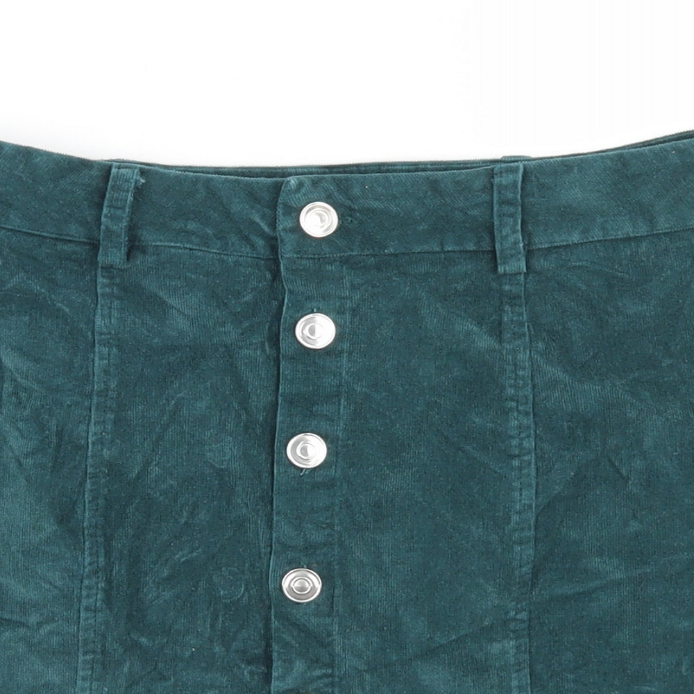 Missguided Womens Blue  Cotton A-Line Skirt Size 10   Button