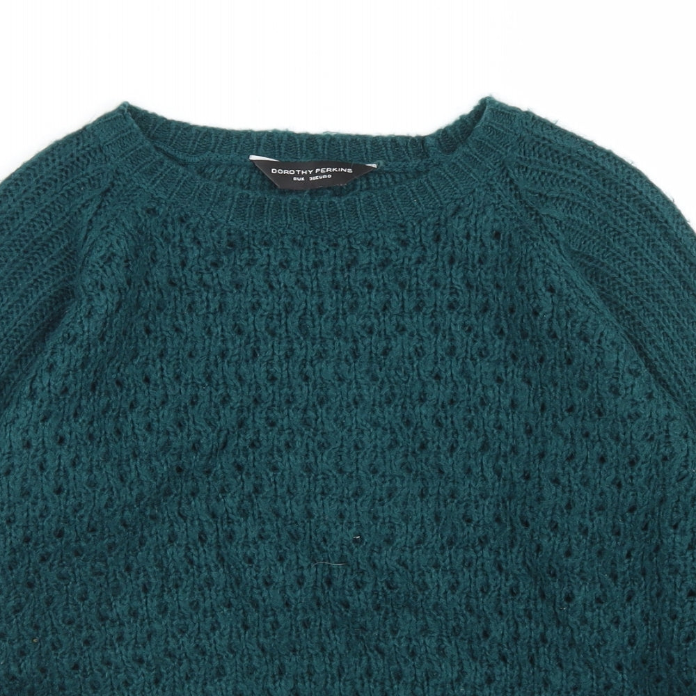Dorothy Perkins Womens Green Crew Neck  Acrylic Pullover Jumper Size 8