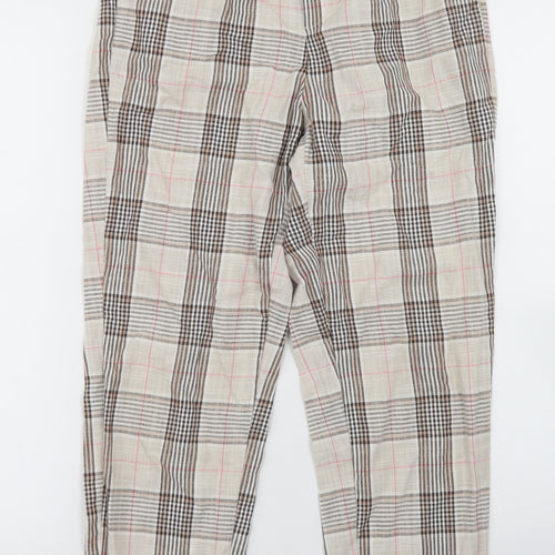 Stradivarius Womens Beige Plaid Cotton Dress Pants Trousers Size XS L25 in Regular
