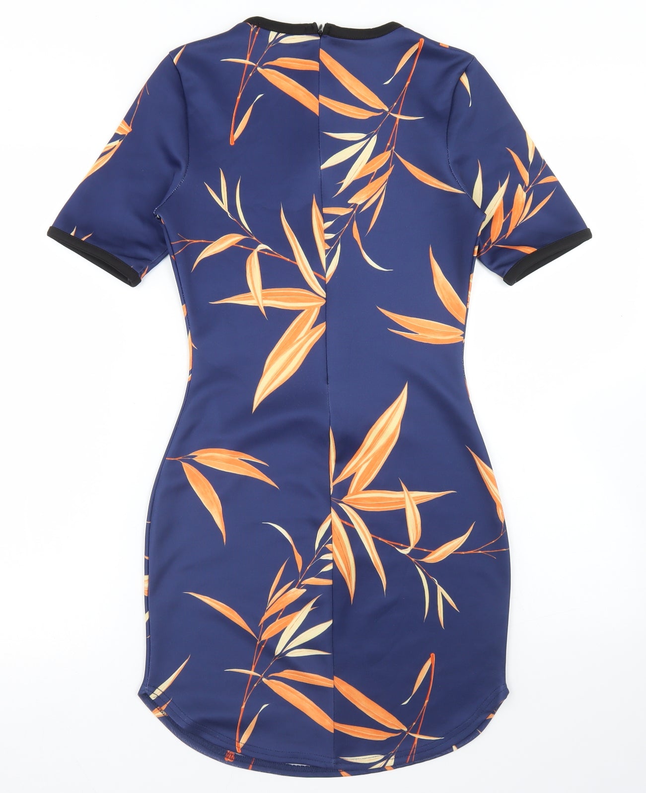 Missguided Womens Blue Floral Polyester Bodycon  Size 8  Round Neck Zip - Leaf Print