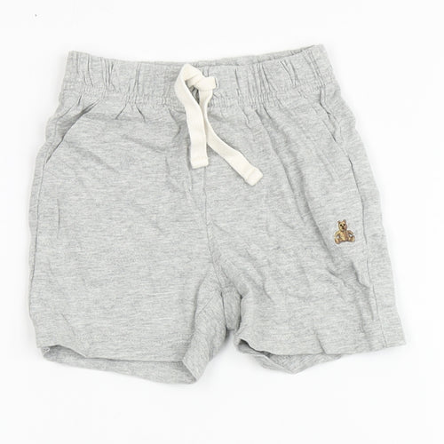 Gap Baby Grey  100% Cotton Cropped Trousers Size 6-9 Months  Drawstring - Bear