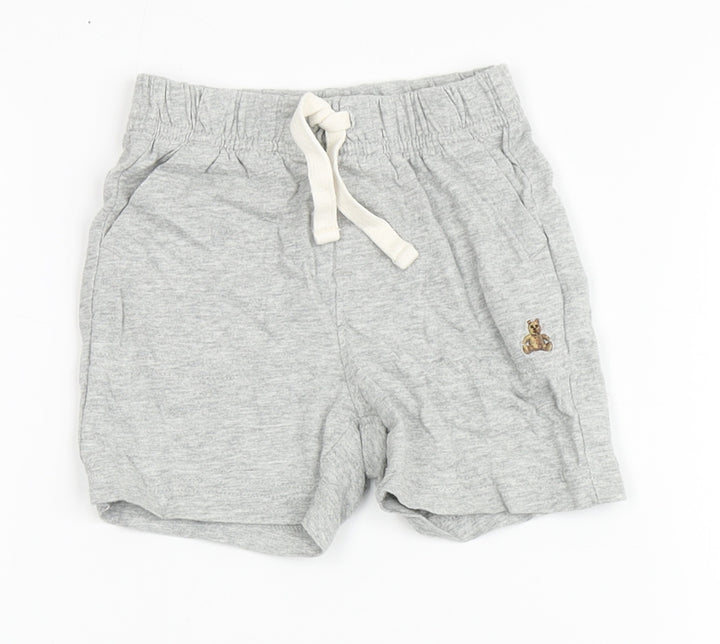 Gap Baby Grey  100% Cotton Cropped Trousers Size 6-9 Months  Drawstring - Bear