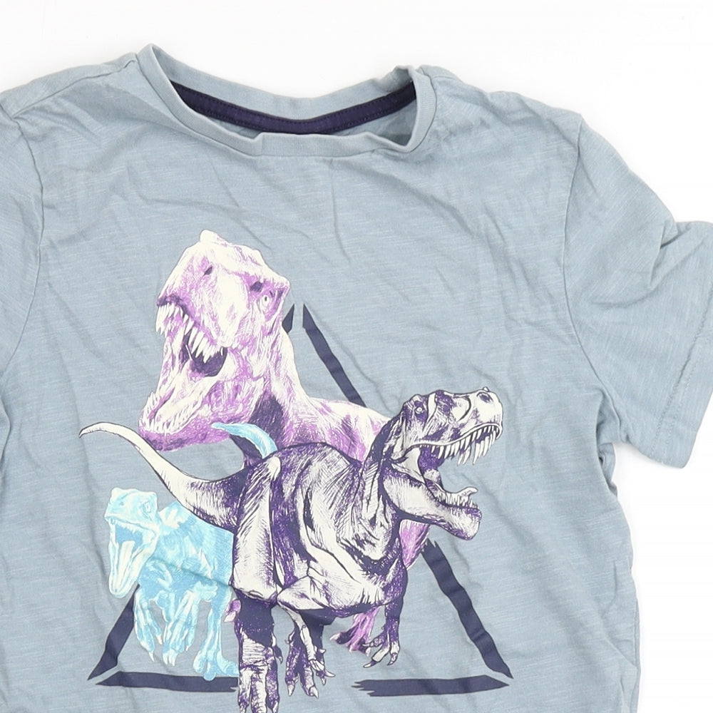 F&F Boys Blue  100% Cotton Basic T-Shirt Size 6-7 Years Round Neck  - Dinosaur