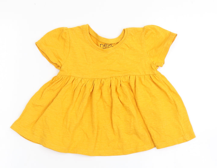 NEXT Girls Yellow 100% Cotton A-Line Size 12-18 Months Round Neck