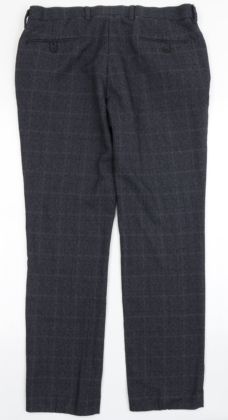 NEXT Mens Blue Check Polyester Dress Pants Trousers Size 36 L30 in Regular Button