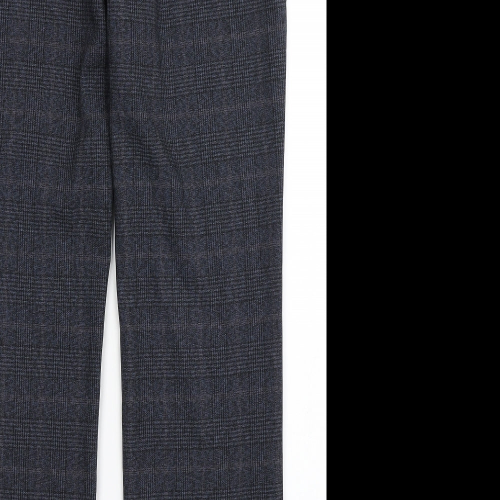 NEXT Mens Blue Check Polyester Dress Pants Trousers Size 36 L30 in Regular Button