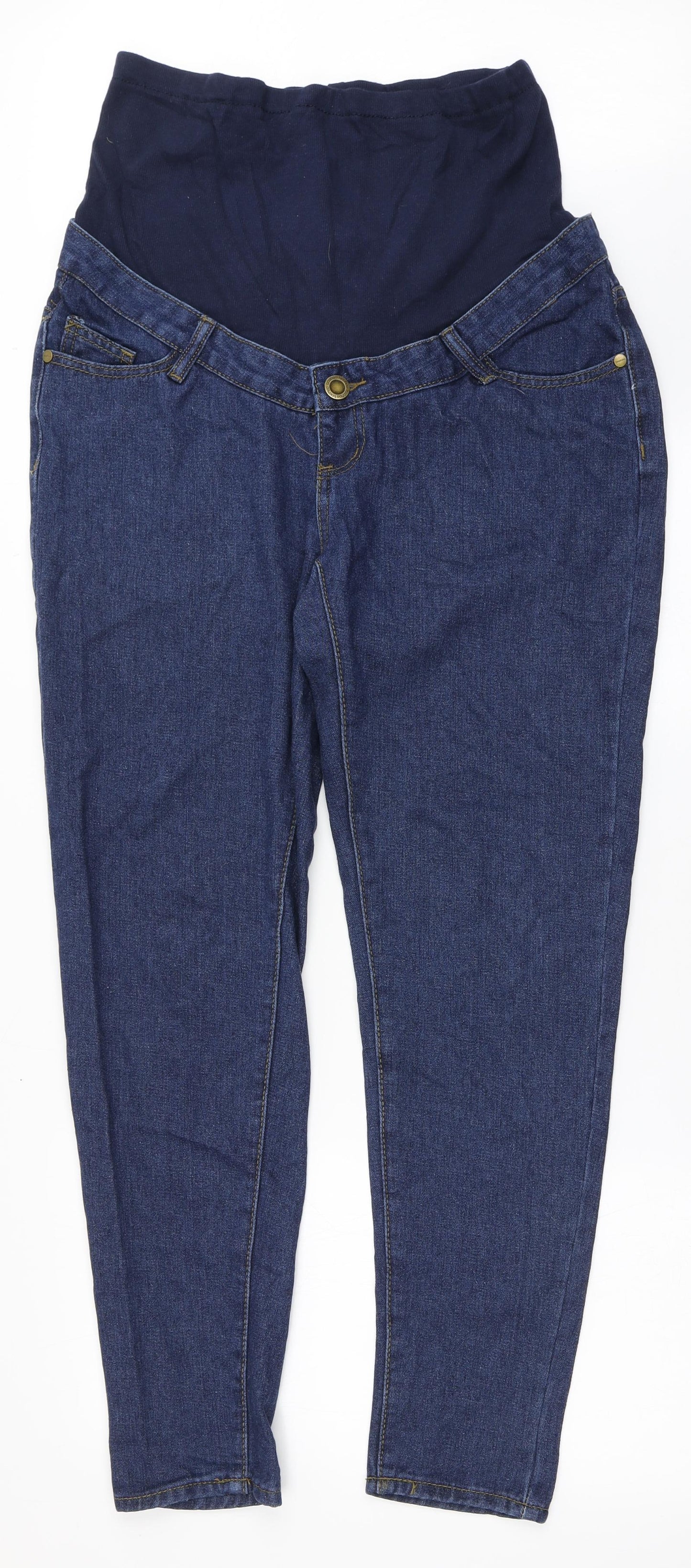 Boohoo Womens Blue  Cotton Skinny Jeans Size 10 L29 in Regular Button - Maternity