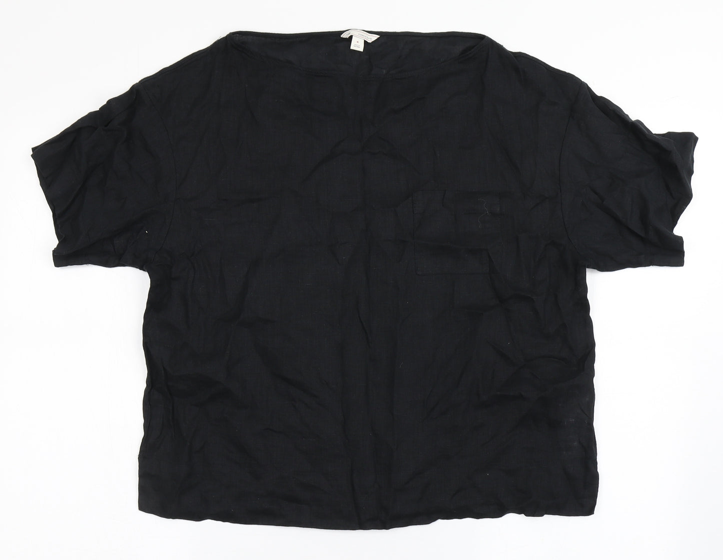 Gap Womens Black  Linen Basic Blouse Size M Round Neck