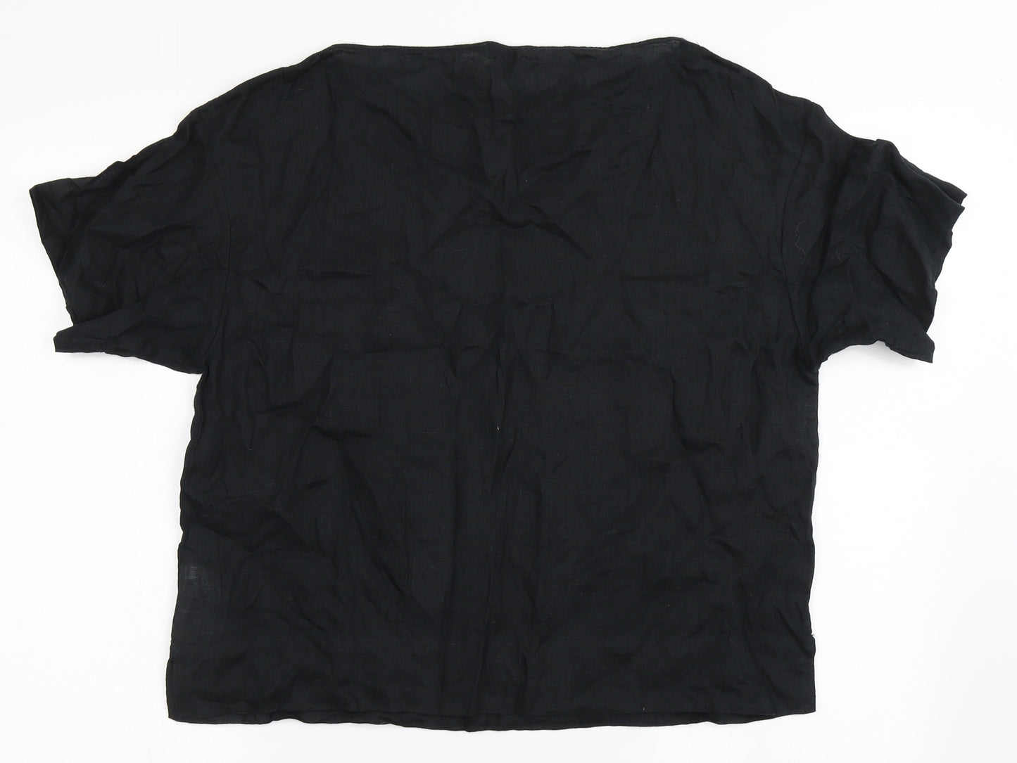 Gap Womens Black  Linen Basic Blouse Size M Round Neck