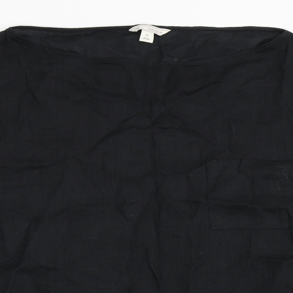 Gap Womens Black  Linen Basic Blouse Size M Round Neck