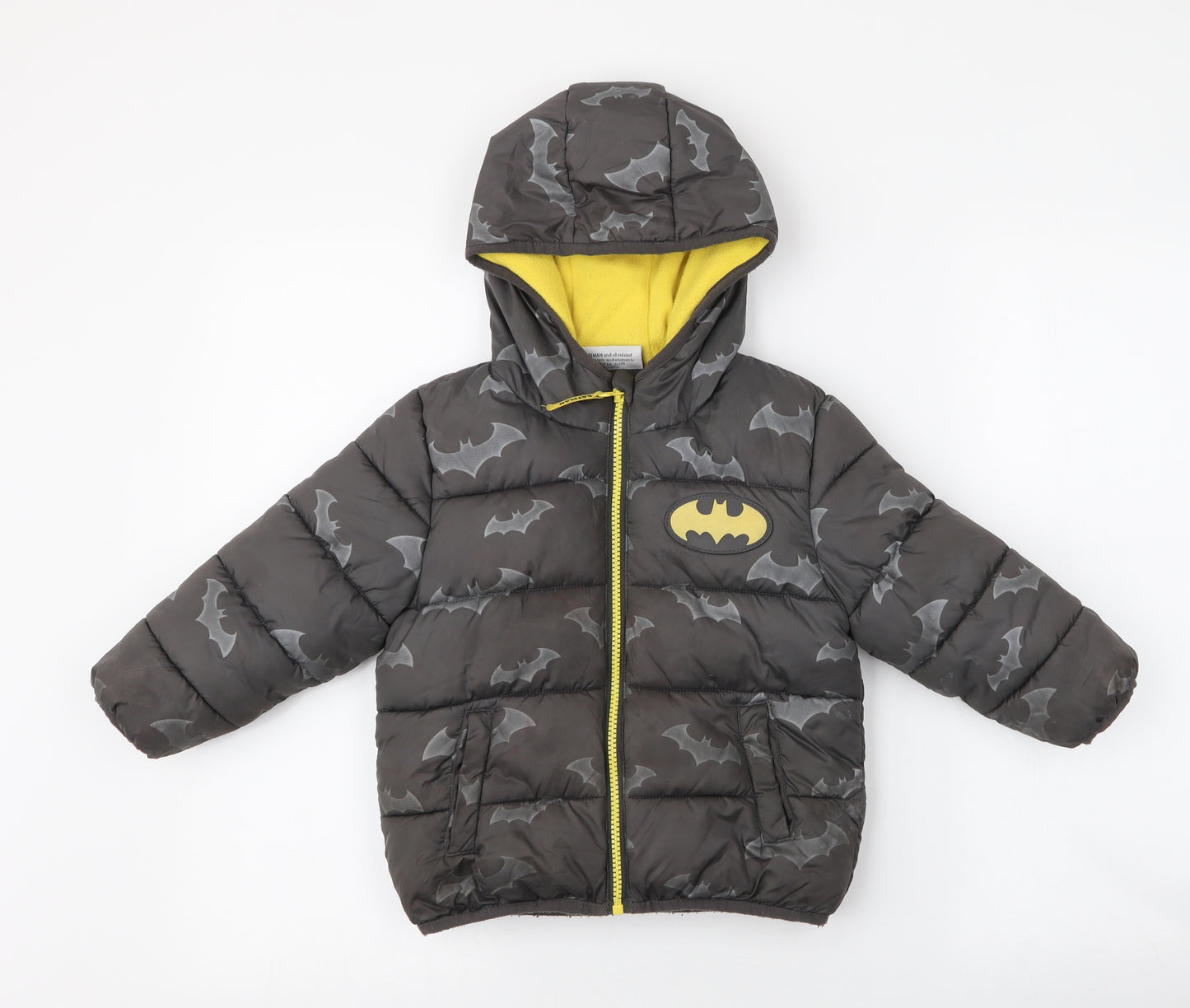 Batman Boys Grey   Puffer Jacket Coat Size 3-4 Years  Zip