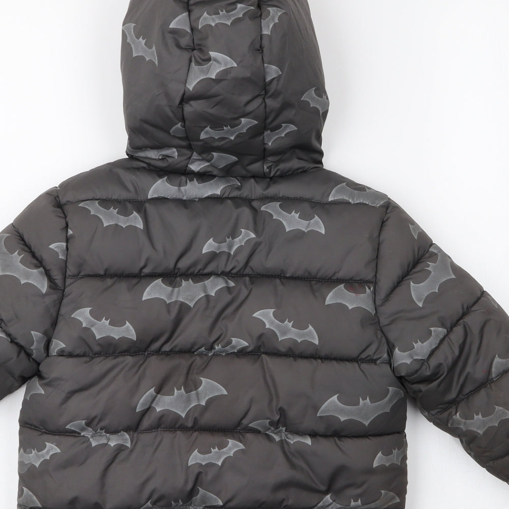 Batman Boys Grey   Puffer Jacket Coat Size 3-4 Years  Zip