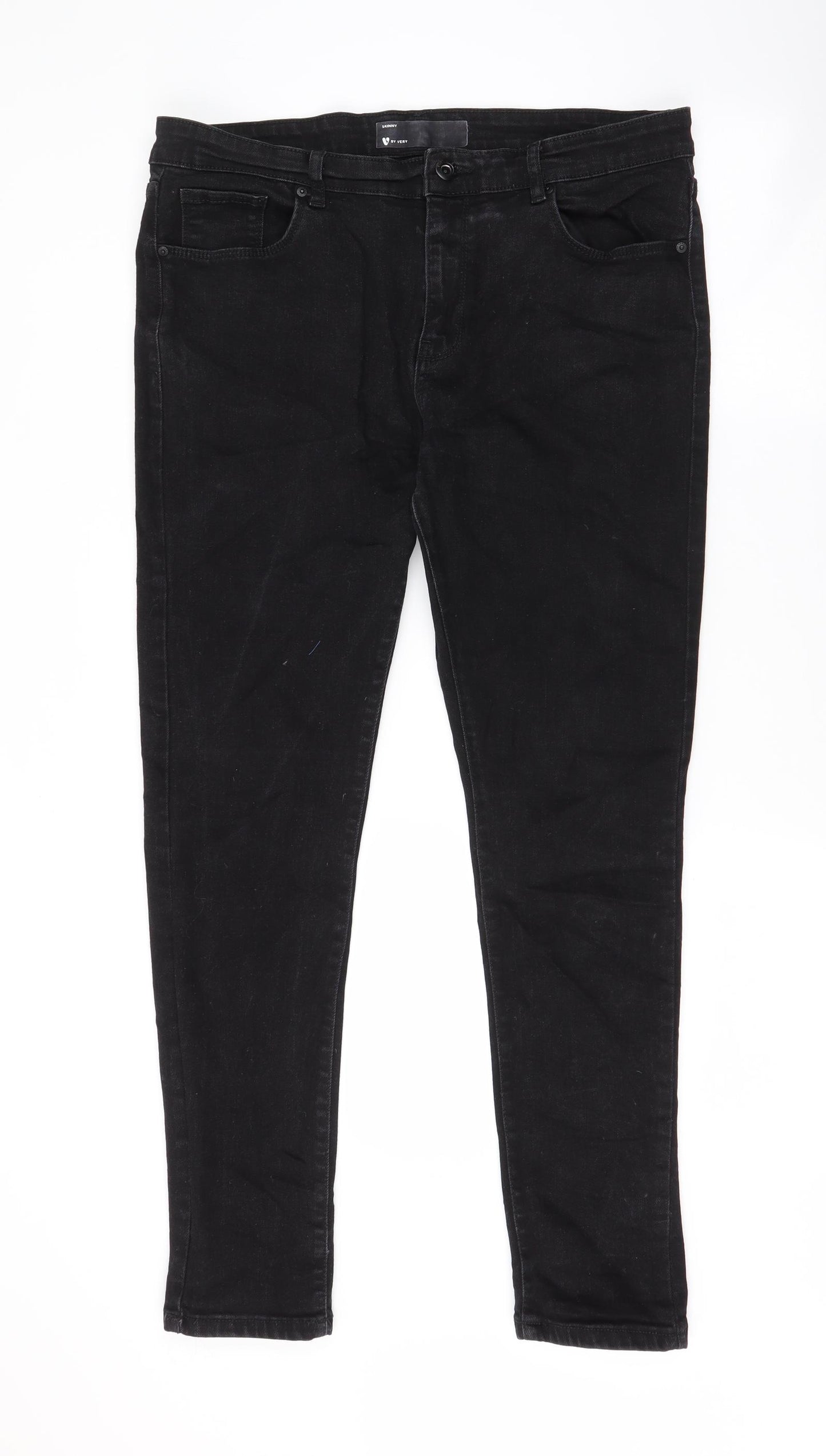 V By Very Mens Black  Cotton Skinny Jeans Size 36 in L29 in Slim Zip