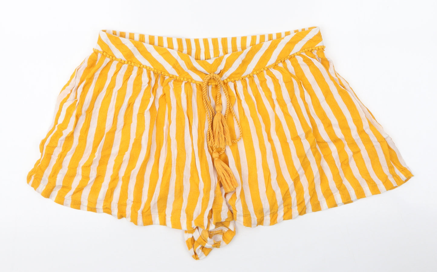 Papaya Womens Yellow Striped Polyester  Shorts Size 14  Regular Drawstring