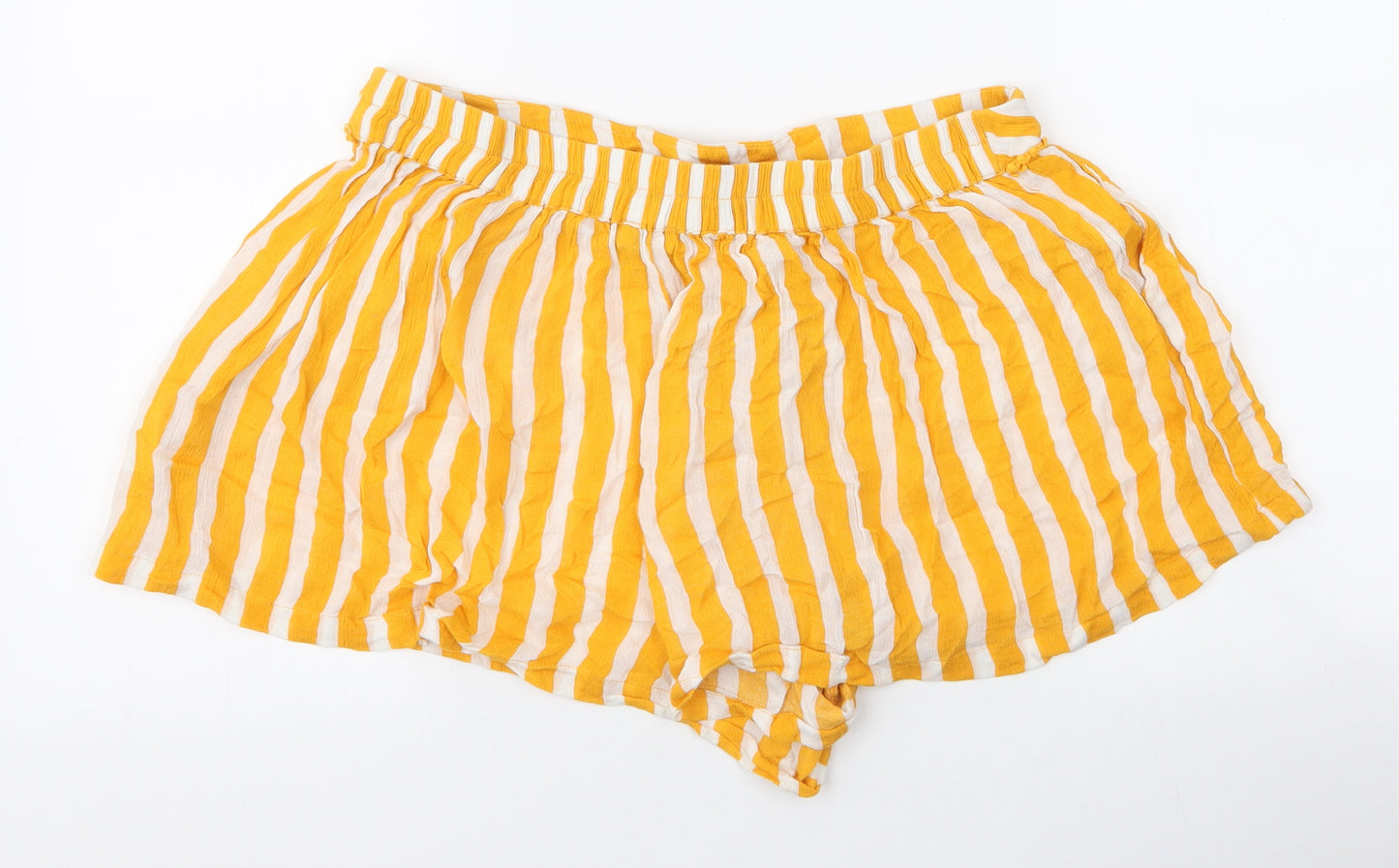 Papaya Womens Yellow Striped Polyester  Shorts Size 14  Regular Drawstring