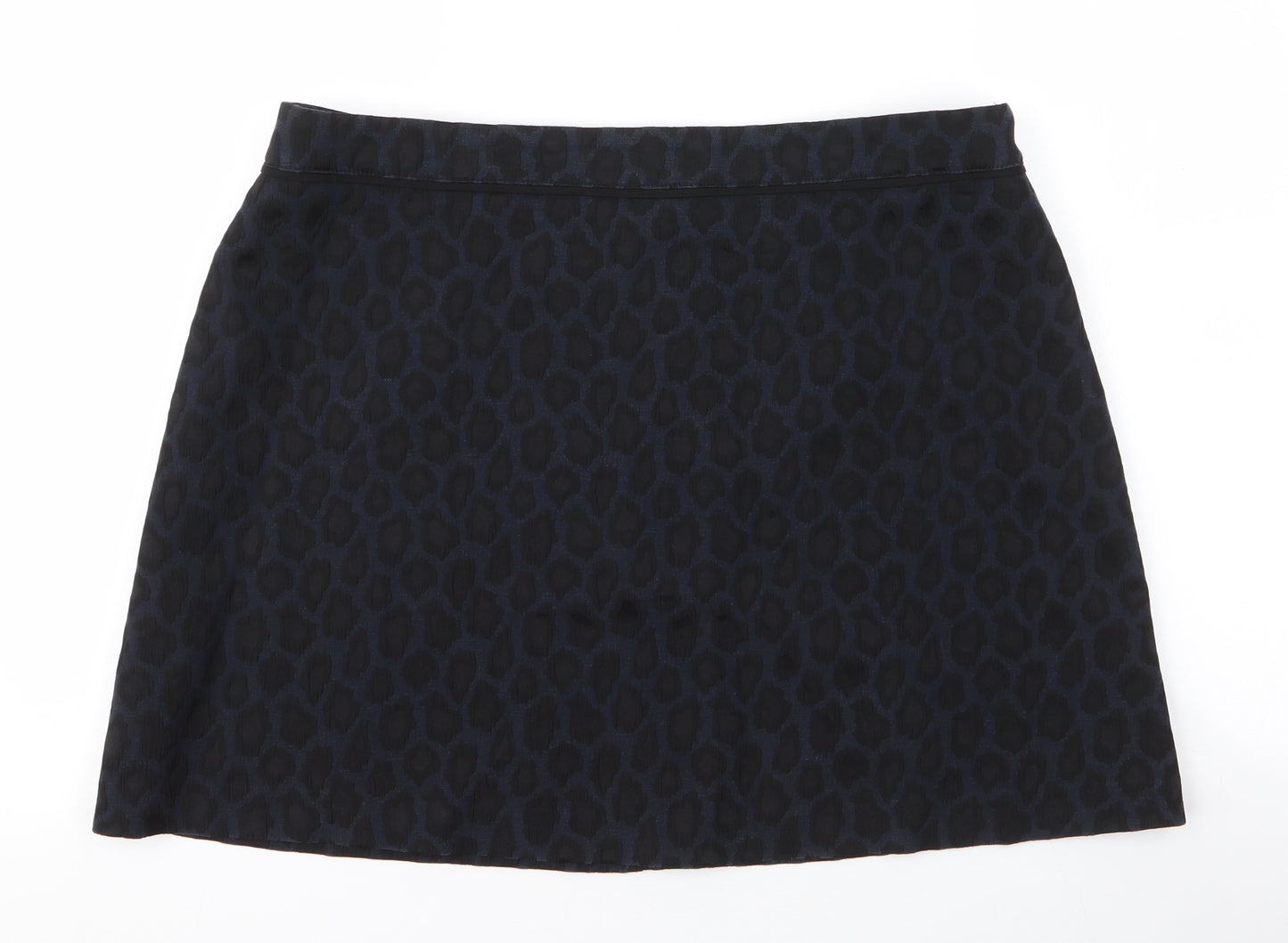 George Womens Blue Animal Print Polyester A-Line Skirt Size 16   Zip