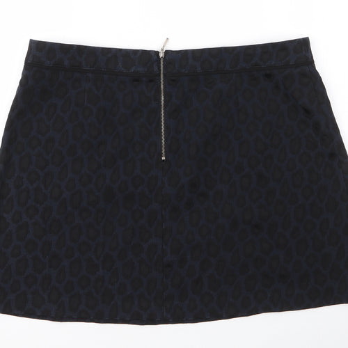 George Womens Blue Animal Print Polyester A-Line Skirt Size 16   Zip