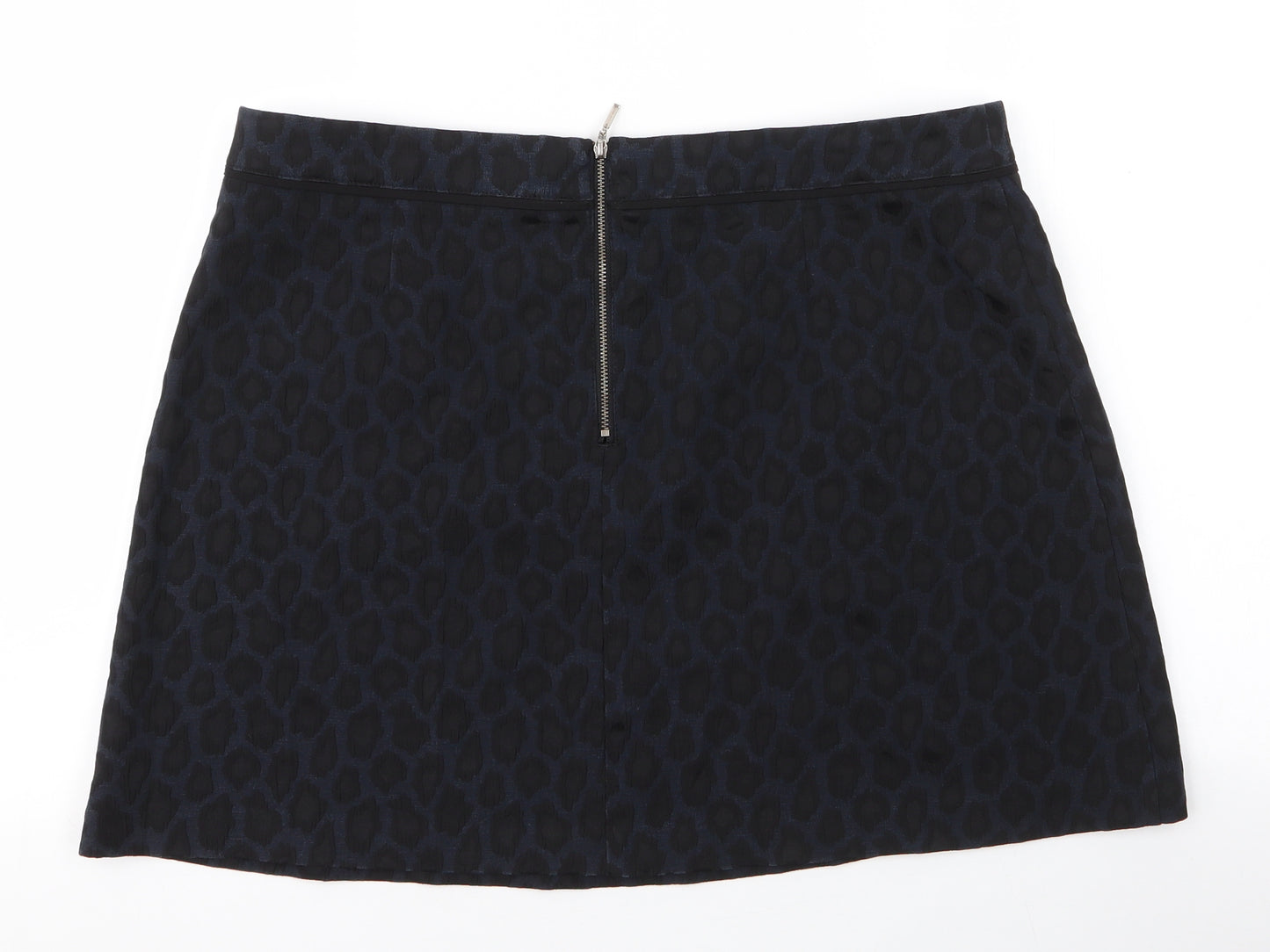 George Womens Blue Animal Print Polyester A-Line Skirt Size 16   Zip