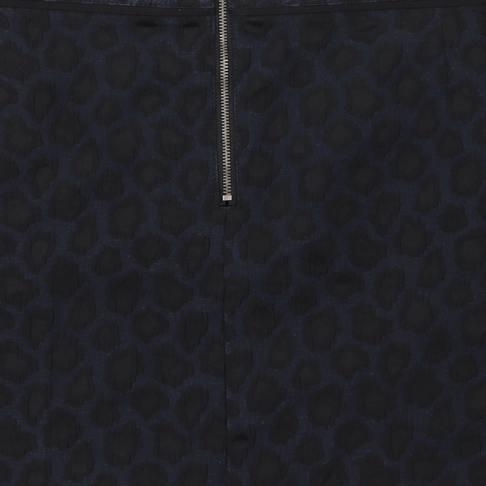 George Womens Blue Animal Print Polyester A-Line Skirt Size 16   Zip