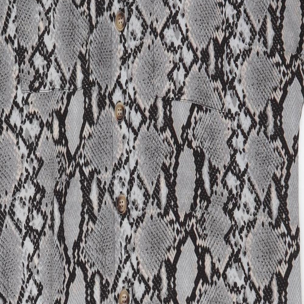 New Look Womens Grey Animal Print Polyester Maxi  Size 14  Collared Button
