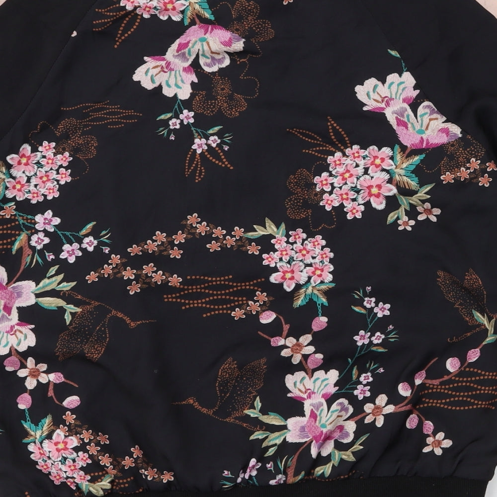 F&F Womens Black Floral  Bomber Jacket Jacket Size 12  Zip