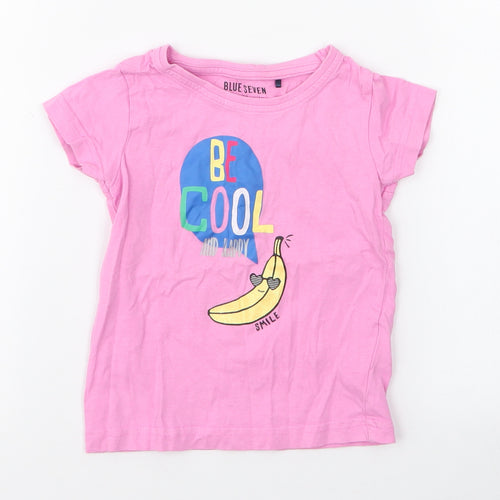 Blue Seven Girls Pink  100% Cotton Jersey T-Shirt Size 2 Years Round Neck Pullover - Banana