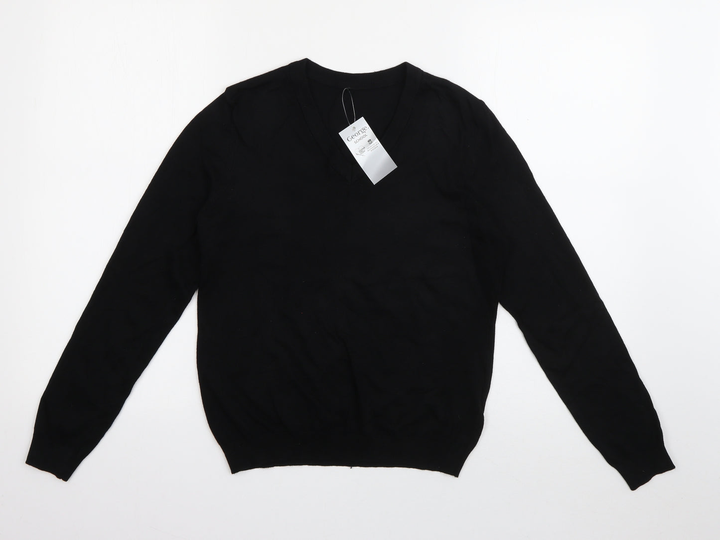 George Boys Black V-Neck  Viscose Pullover Jumper Size 13-14 Years   - School