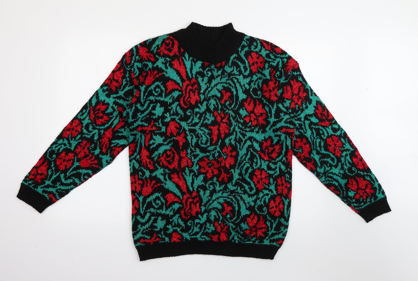 Spunky Womens Black High Neck  Acrylic Pullover Jumper Size 8   - Christmas