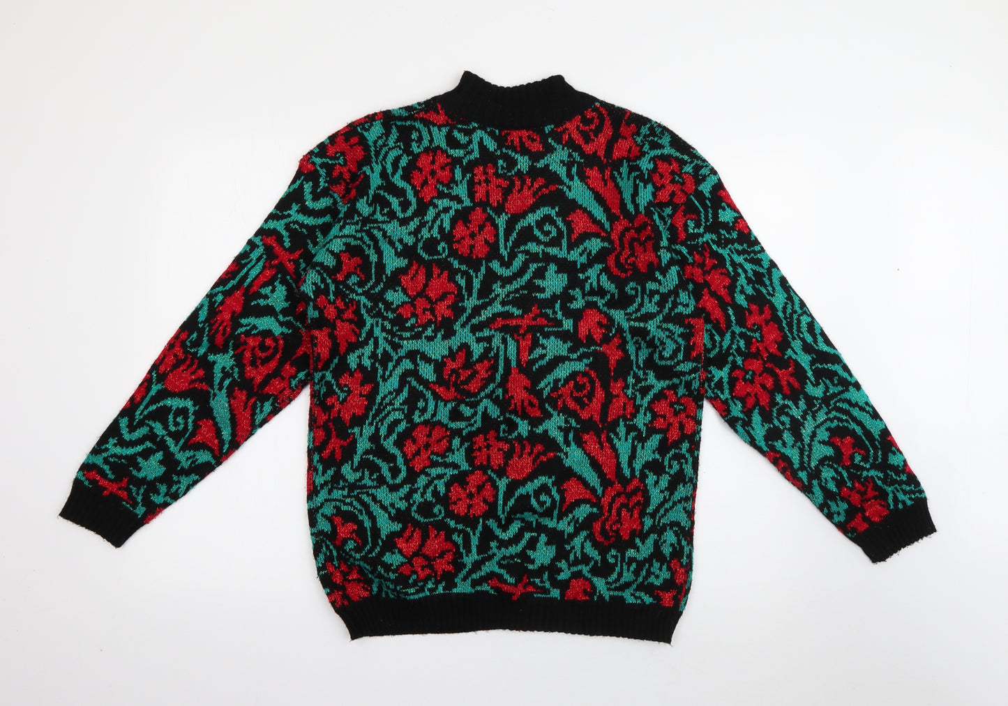 Spunky Womens Black High Neck  Acrylic Pullover Jumper Size 8   - Christmas