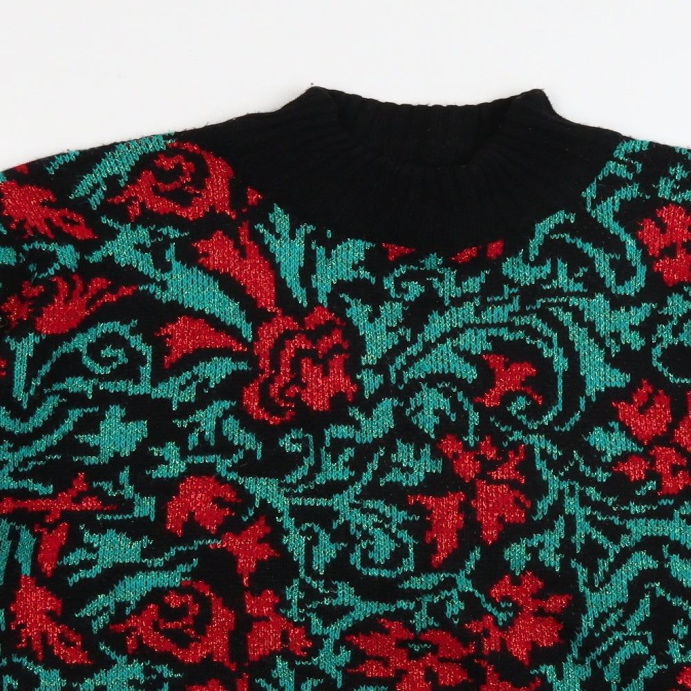 Spunky Womens Black High Neck  Acrylic Pullover Jumper Size 8   - Christmas