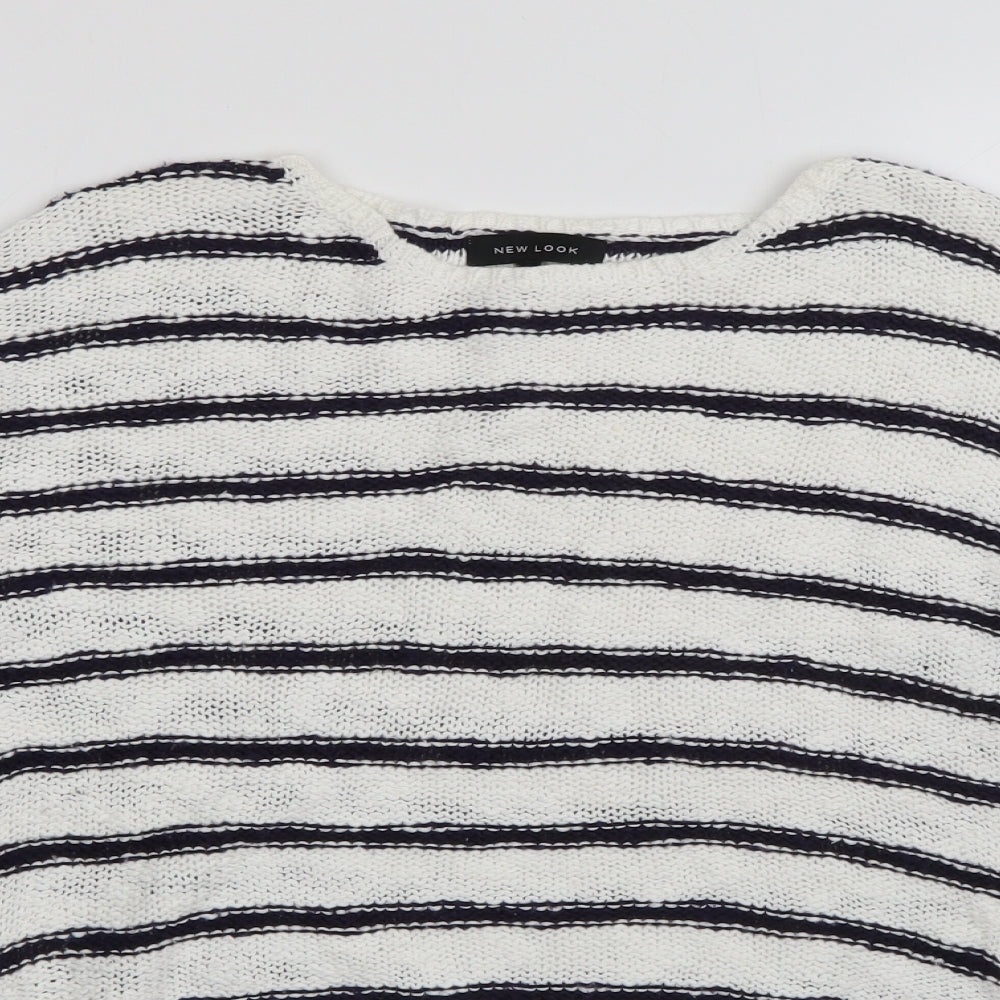 New Look Womens White Round Neck Striped Cotton Pullover Jumper Size 8
