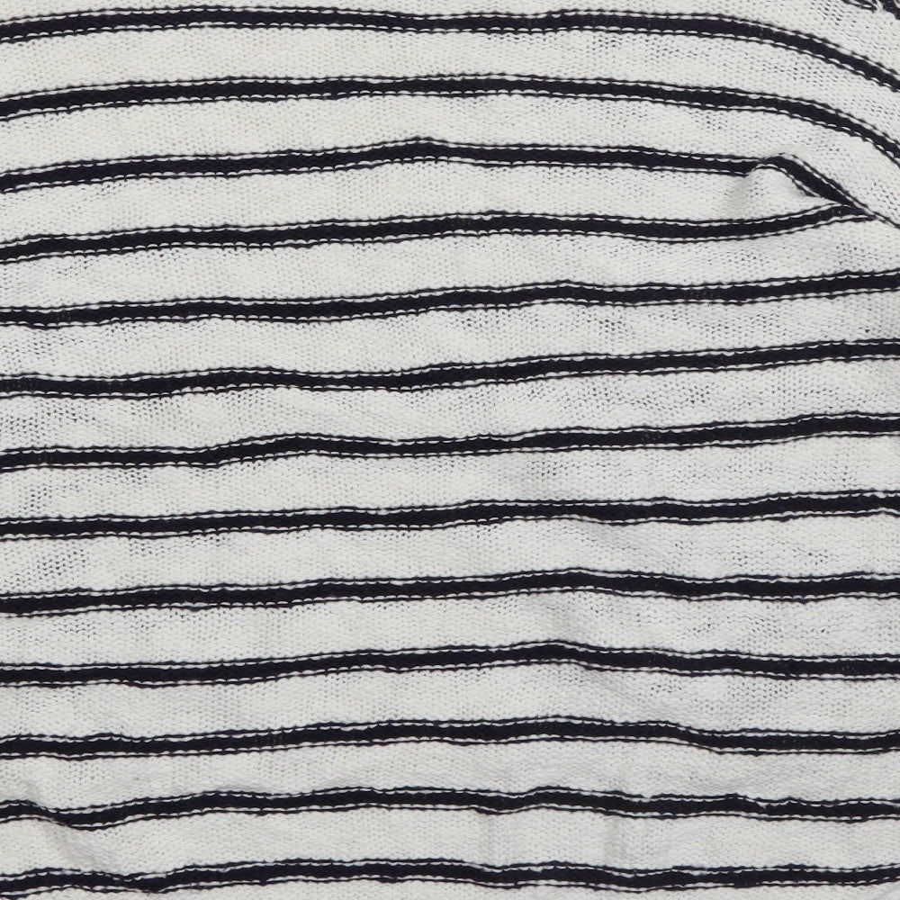 New Look Womens White Round Neck Striped Cotton Pullover Jumper Size 8