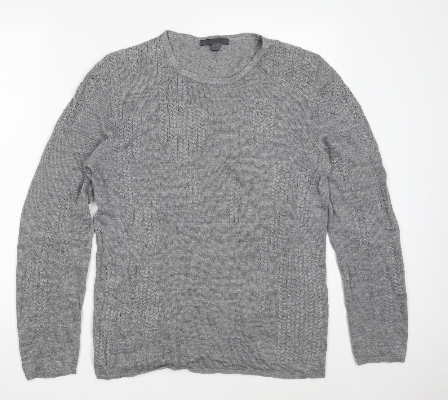 John Varvatos Mens Grey Round Neck  Linen Pullover Jumper Size M