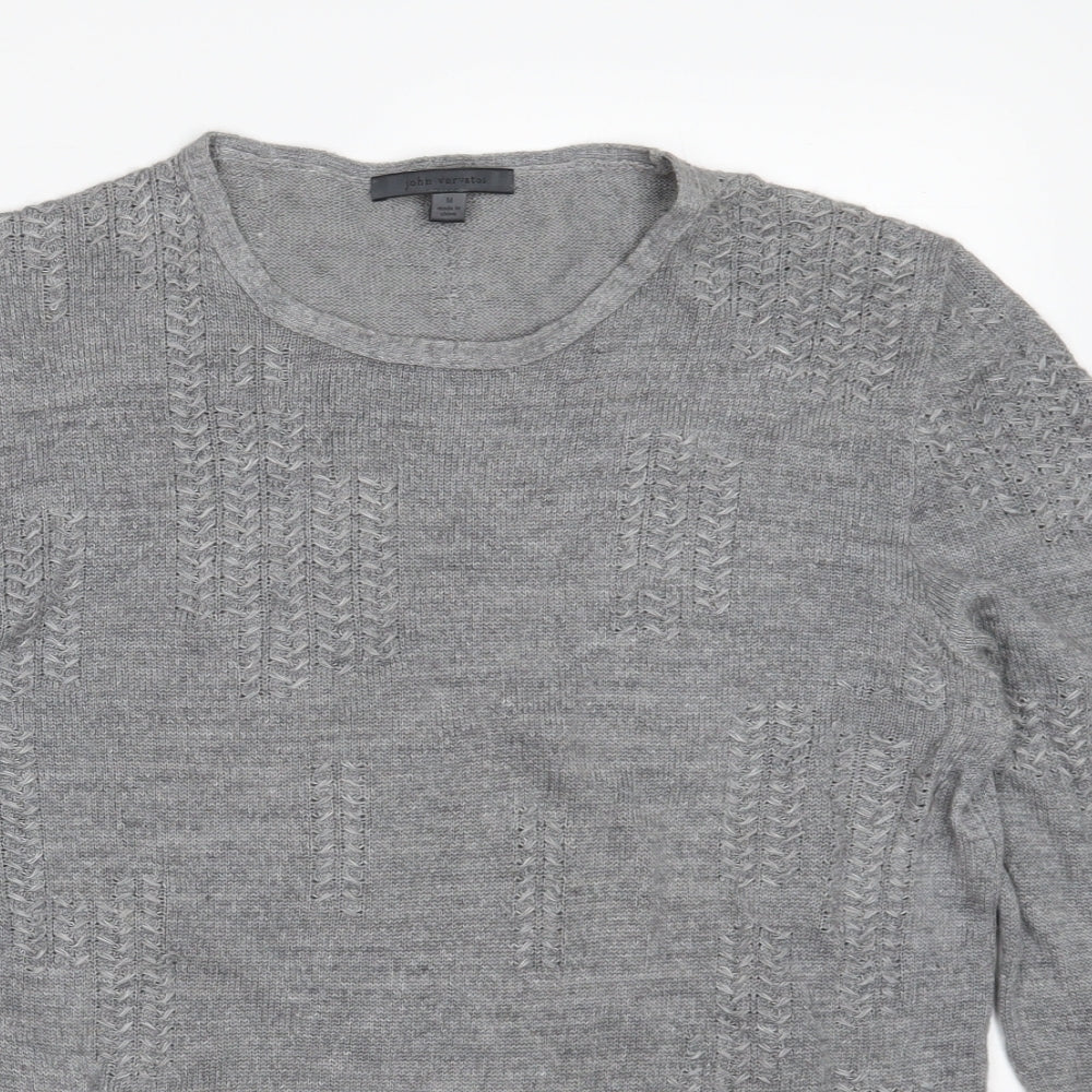 John Varvatos Mens Grey Round Neck  Linen Pullover Jumper Size M