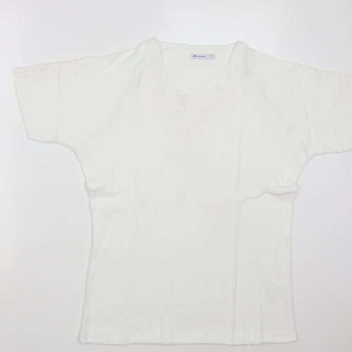Damart Womens White Floral 100% Cotton Pullover Sweatshirt Size 18