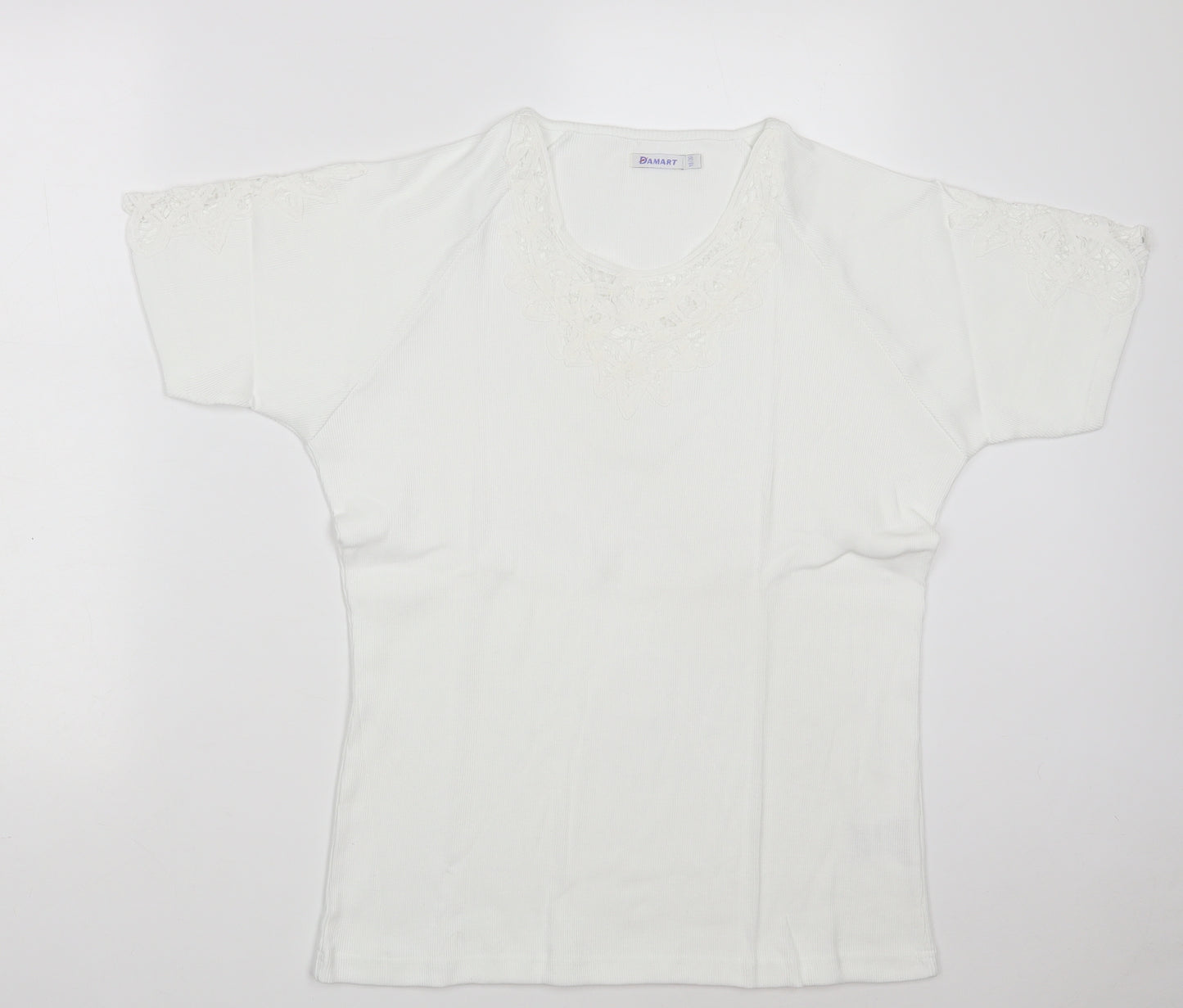 Damart Womens White Floral 100% Cotton Pullover Sweatshirt Size 18