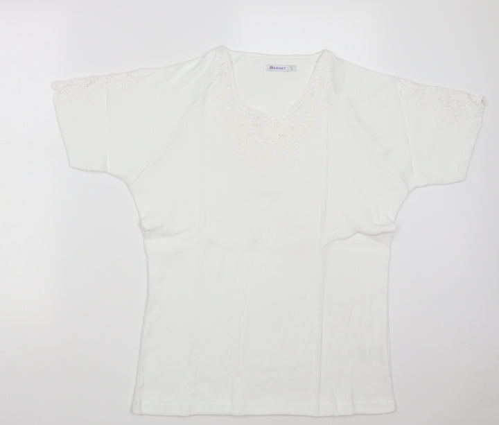Damart Womens White Floral 100% Cotton Pullover Sweatshirt Size 18