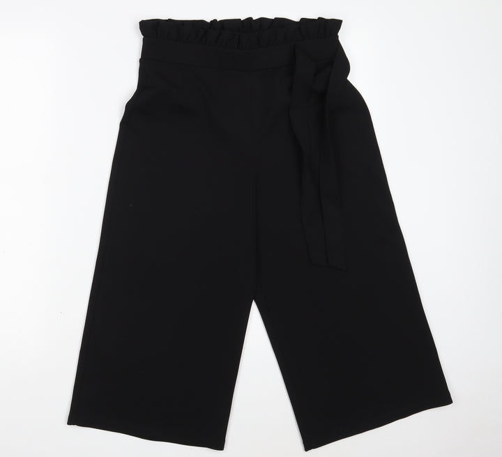 Miss Selfridge Womens Black Polyester Cropped Trousers Size 10 L29 in Regular Tie