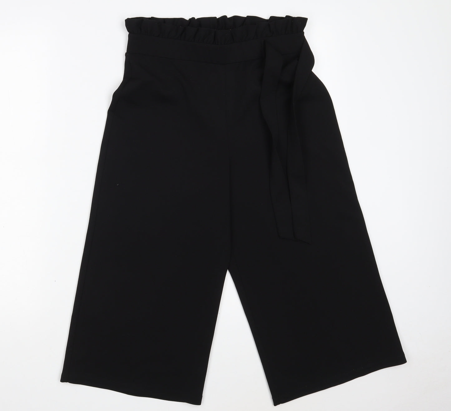 Miss Selfridge Womens Black  Polyester Cropped Trousers Size 10 L29 in Regular Tie