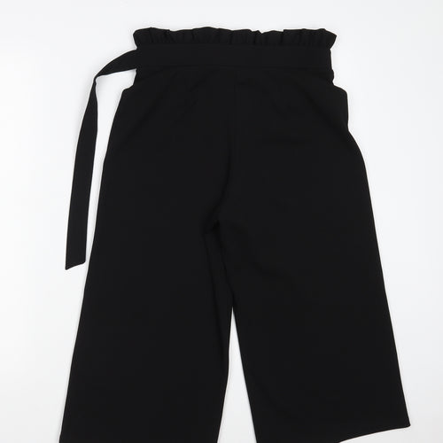 Miss Selfridge Womens Black  Polyester Cropped Trousers Size 10 L29 in Regular Tie